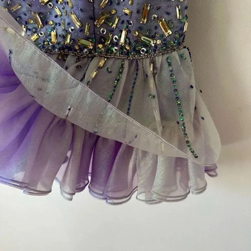 Party Time Formals Women’s Purple Iridescent All over Beaded Bodice Tulle Mini D